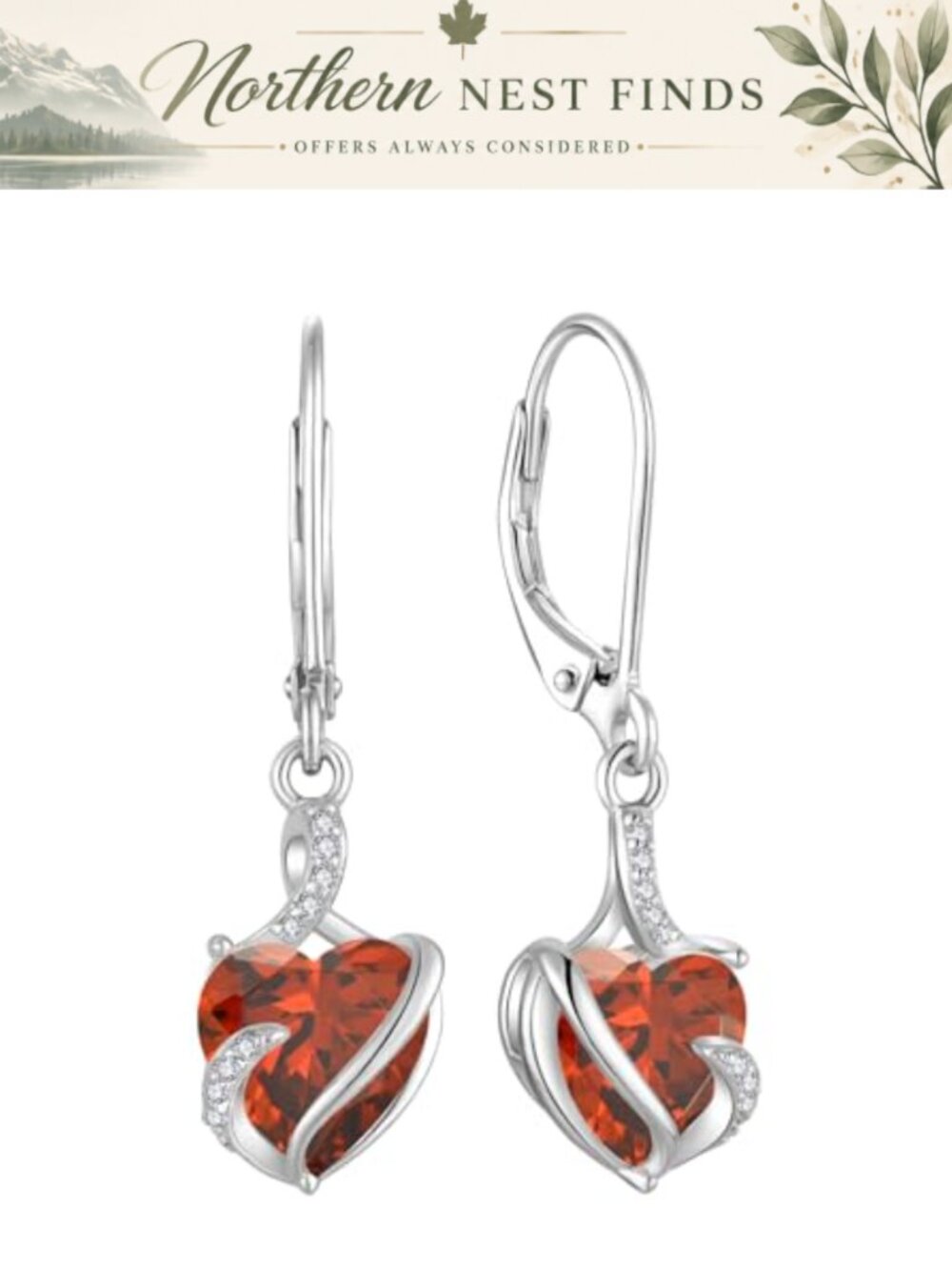 925 Sterling Silver Birthstone Dangle Drop Earrings Heart Charm